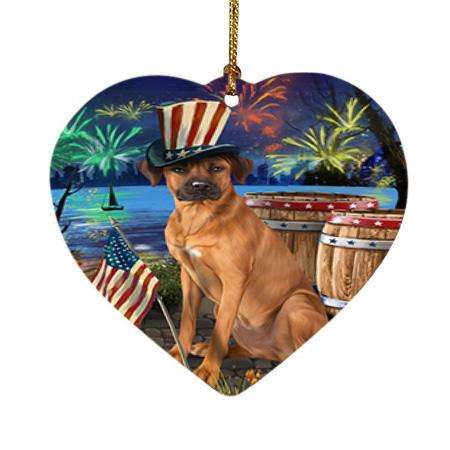 4th of July Independence Day Fireworks Rhodesian Ridgeback Dog at the Lake Heart Christmas Ornament HPOR51208