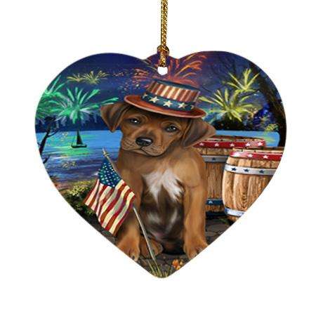 4th of July Independence Day Fireworks Rhodesian Ridgeback Dog at the Lake Heart Christmas Ornament HPOR51209