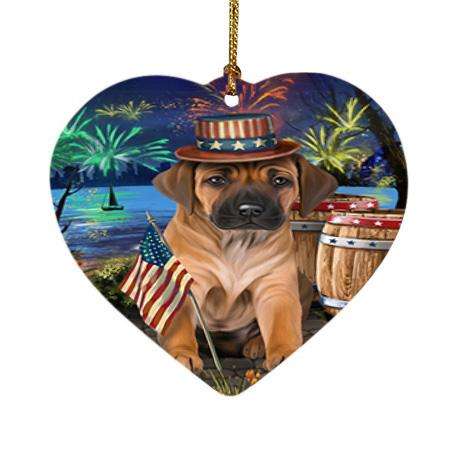 4th of July Independence Day Fireworks Rhodesian Ridgeback Dog at the Lake Heart Christmas Ornament HPOR51210