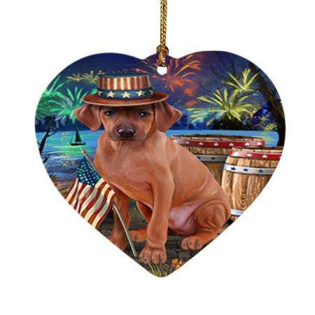 4th of July Independence Day Fireworks Rhodesian Ridgeback Dog at the Lake Heart Christmas Ornament HPOR51212