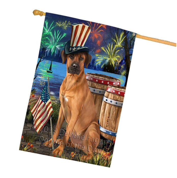 4th of July Independence Day Fireworks Rhodesian Ridgeback Dog at the Lake House Flag FLG51266