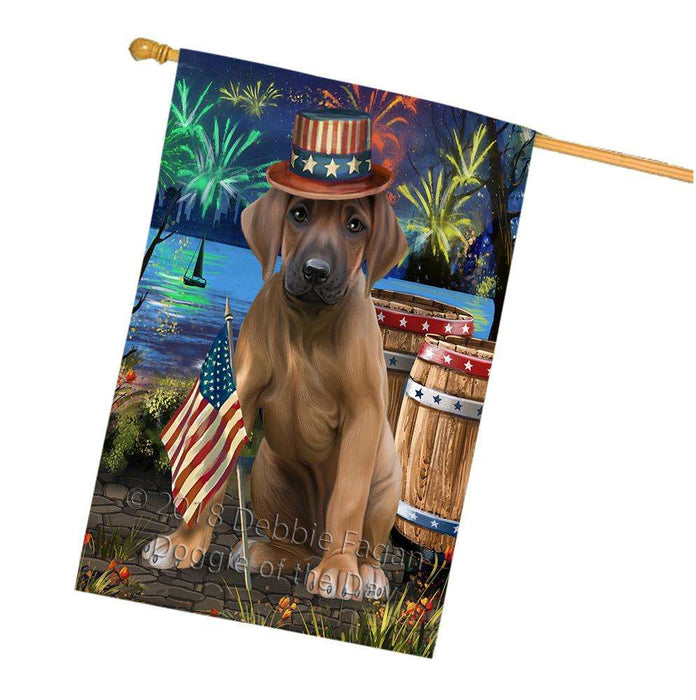 4th of July Independence Day Fireworks Rhodesian Ridgeback Dog at the Lake House Flag FLG51269