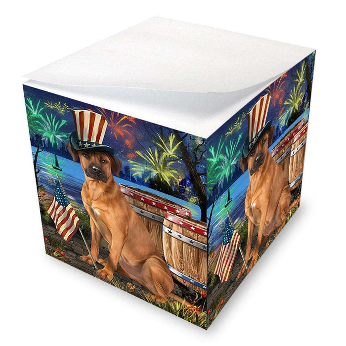 4th of July Independence Day Fireworks Rhodesian Ridgeback Dog at the Lake Note Cube NOC51208