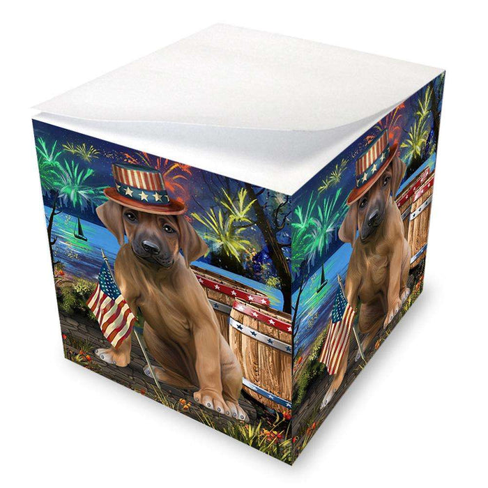 4th of July Independence Day Fireworks Rhodesian Ridgeback Dog at the Lake Note Cube NOC51211
