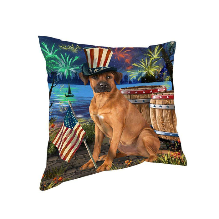 4th of July Independence Day Fireworks Rhodesian Ridgeback Dog at the Lake Pillow PIL60896