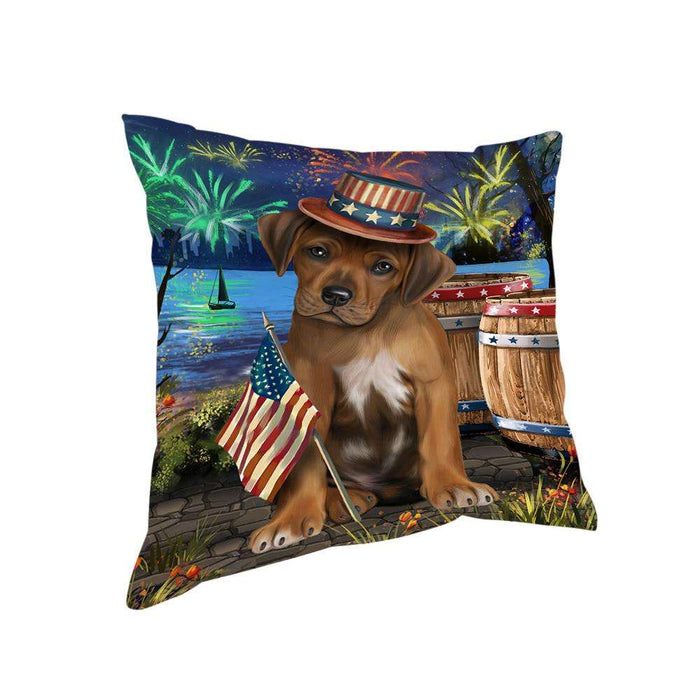 4th of July Independence Day Fireworks Rhodesian Ridgeback Dog at the Lake Pillow PIL60900