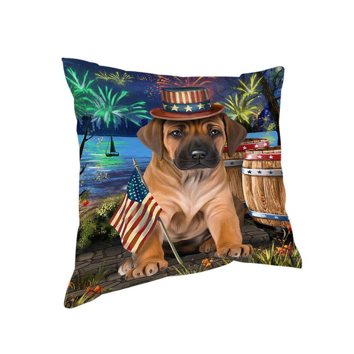 4th of July Independence Day Fireworks Rhodesian Ridgeback Dog at the Lake Pillow PIL60904