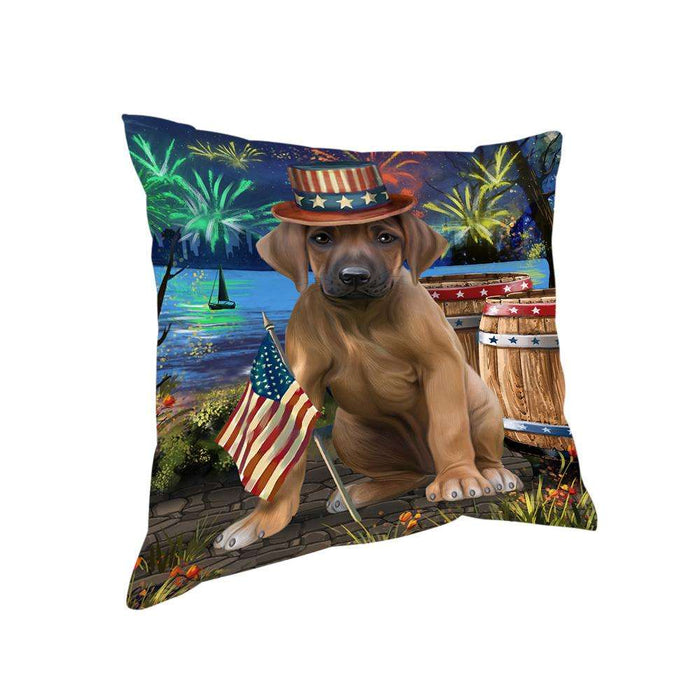 4th of July Independence Day Fireworks Rhodesian Ridgeback Dog at the Lake Pillow PIL60908