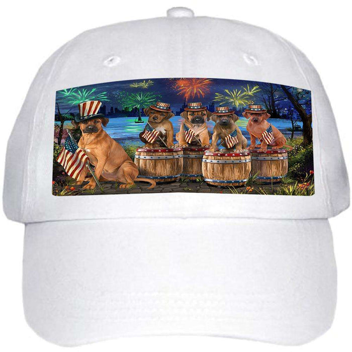 4th of July Independence Day Fireworks Rhodesian Ridgebacks at the Lake Ball Hat Cap HAT56880