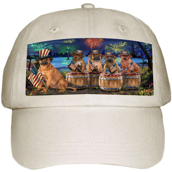 4th of July Independence Day Fireworks Rhodesian Ridgebacks at the Lake Ball Hat Cap HAT56880