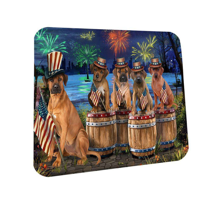4th of July Independence Day Fireworks Rhodesian Ridgebacks at the Lake Coasters Set of 4 CST51008