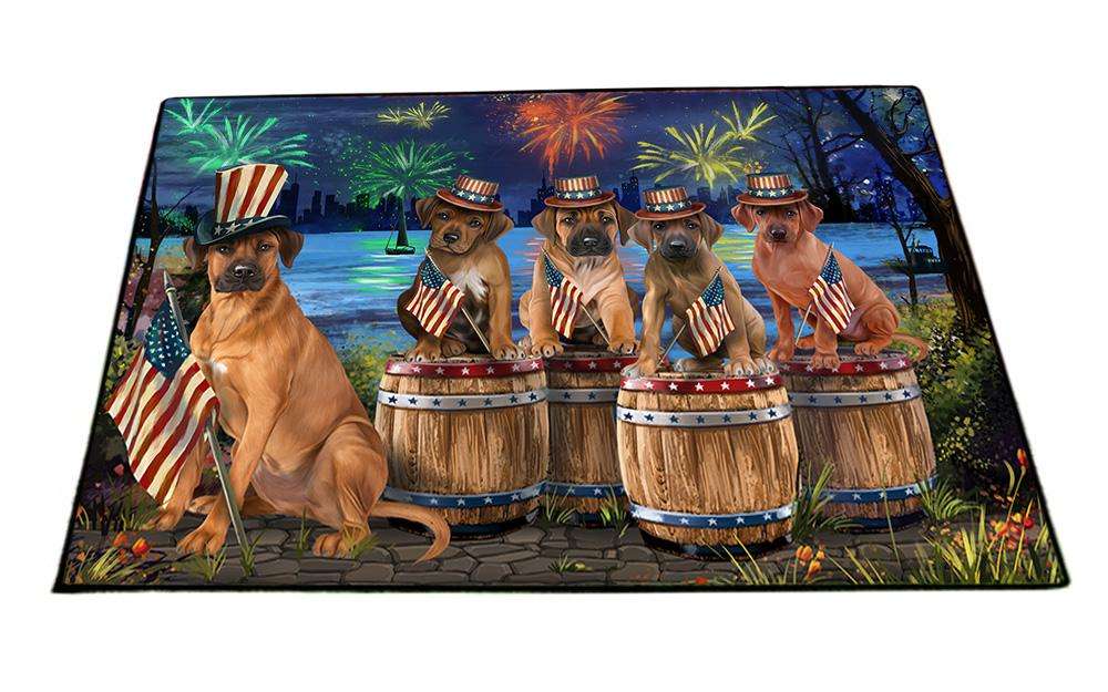 4th of July Independence Day Fireworks Rhodesian Ridgebacks at the Lake Floormat FLMS50973