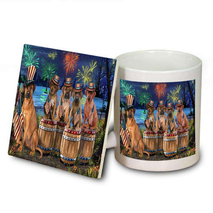 4th of July Independence Day Fireworks Rhodesian Ridgebacks at the Lake Mug and Coaster Set MUC51041