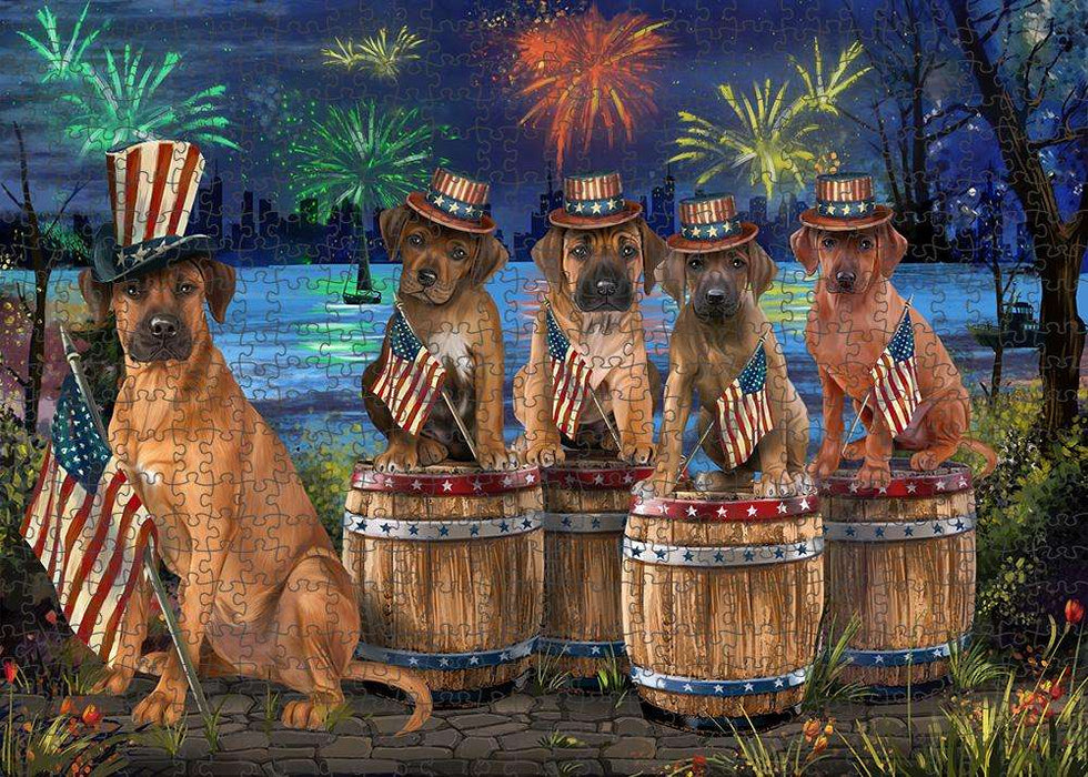 4th of July Independence Day Fireworks Rhodesian Ridgebacks at the Lake Puzzle with Photo Tin PUZL57009