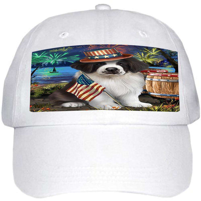 4th of July Independence Day Fireworks Saint Bernard Dog at the Lake Ball Hat Cap HAT56709