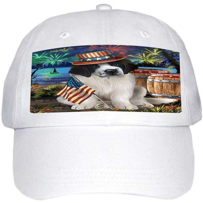 4th of July Independence Day Fireworks Saint Bernard Dog at the Lake Ball Hat Cap HAT56712