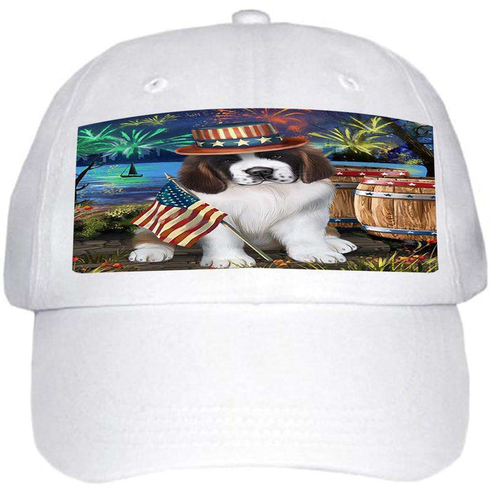 4th of July Independence Day Fireworks Saint Bernard Dog at the Lake Ball Hat Cap HAT56718