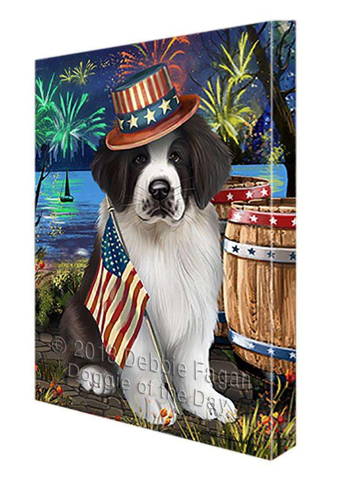 4th of July Independence Day Fireworks Saint Bernard Dog at the Lake Canvas Print Wall Art Décor CVS75518