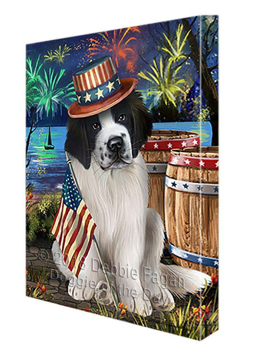 4th of July Independence Day Fireworks Saint Bernard Dog at the Lake Canvas Print Wall Art Décor CVS75527