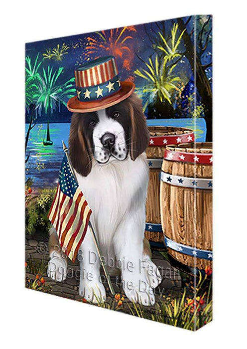 4th of July Independence Day Fireworks Saint Bernard Dog at the Lake Canvas Print Wall Art Décor CVS75545
