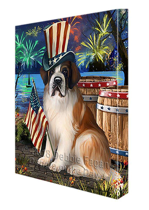 4th of July Independence Day Fireworks Saint Bernard Dog at the Lake Canvas Print Wall Art Décor CVS75554