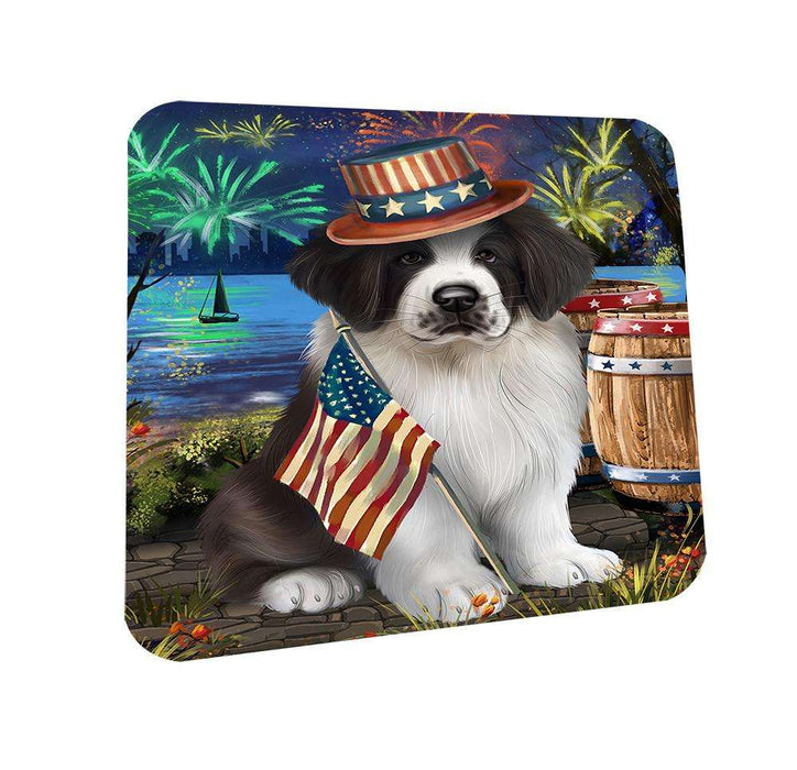 4th of July Independence Day Fireworks Saint Bernard Dog at the Lake Coasters Set of 4 CST50951