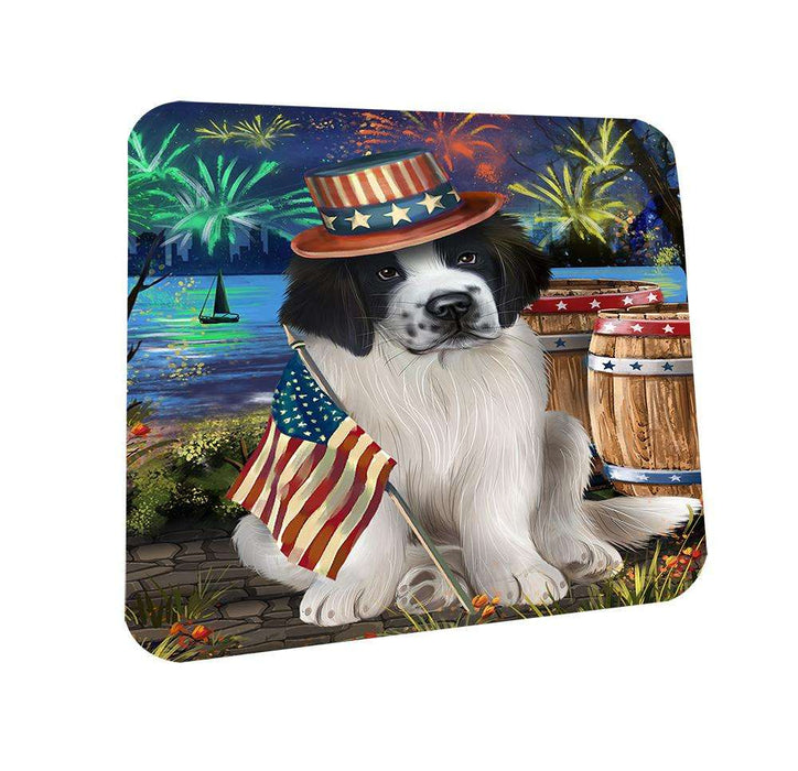 4th of July Independence Day Fireworks Saint Bernard Dog at the Lake Coasters Set of 4 CST50952
