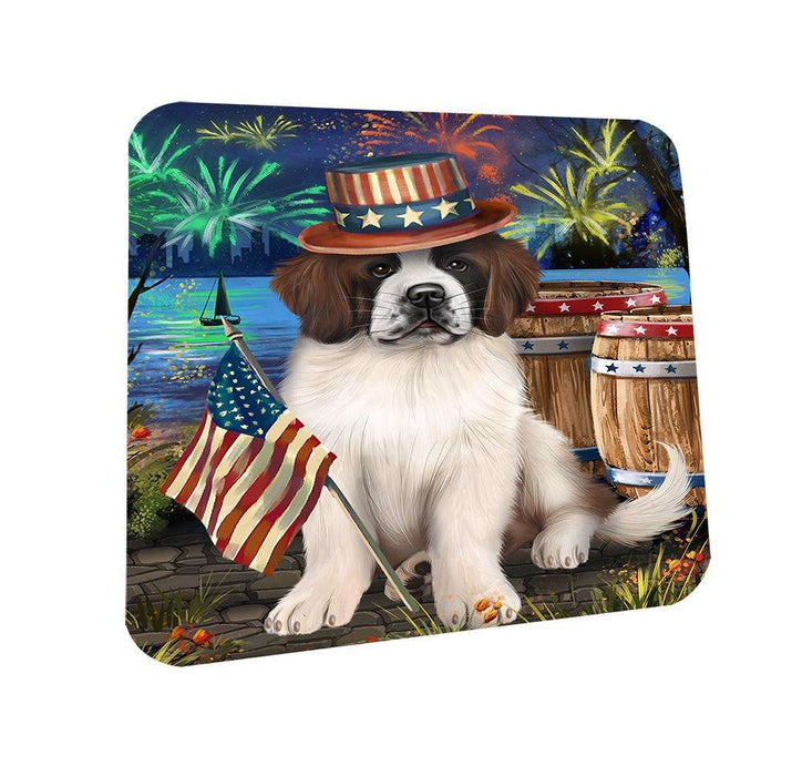 4th of July Independence Day Fireworks Saint Bernard Dog at the Lake Coasters Set of 4 CST50953