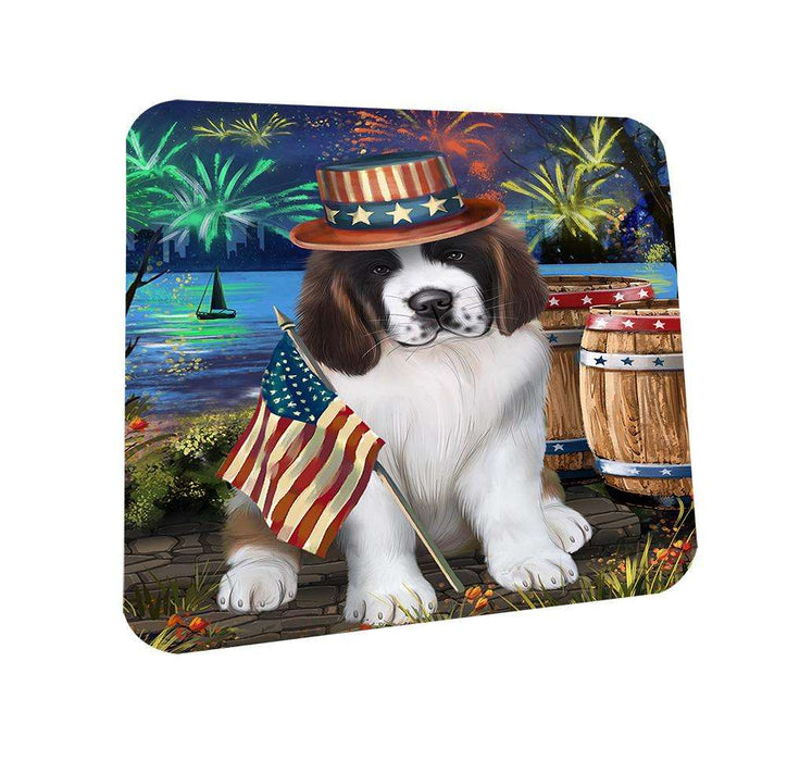 4th of July Independence Day Fireworks Saint Bernard Dog at the Lake Coasters Set of 4 CST50954