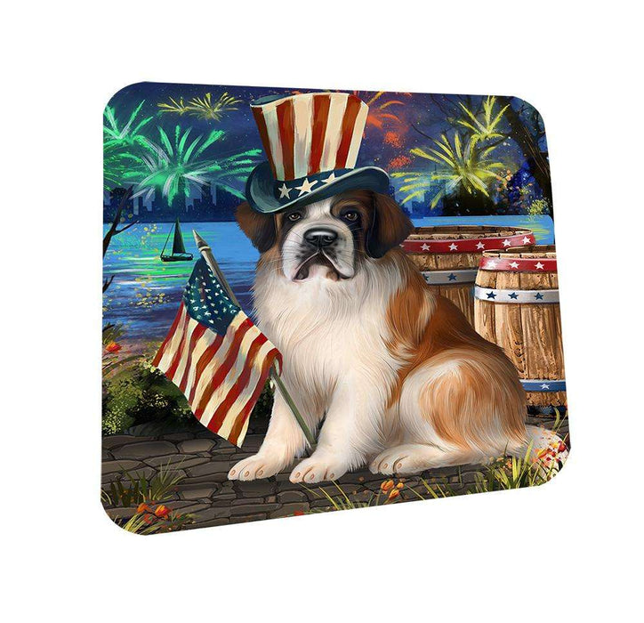 4th of July Independence Day Fireworks Saint Bernard Dog at the Lake Coasters Set of 4 CST50955