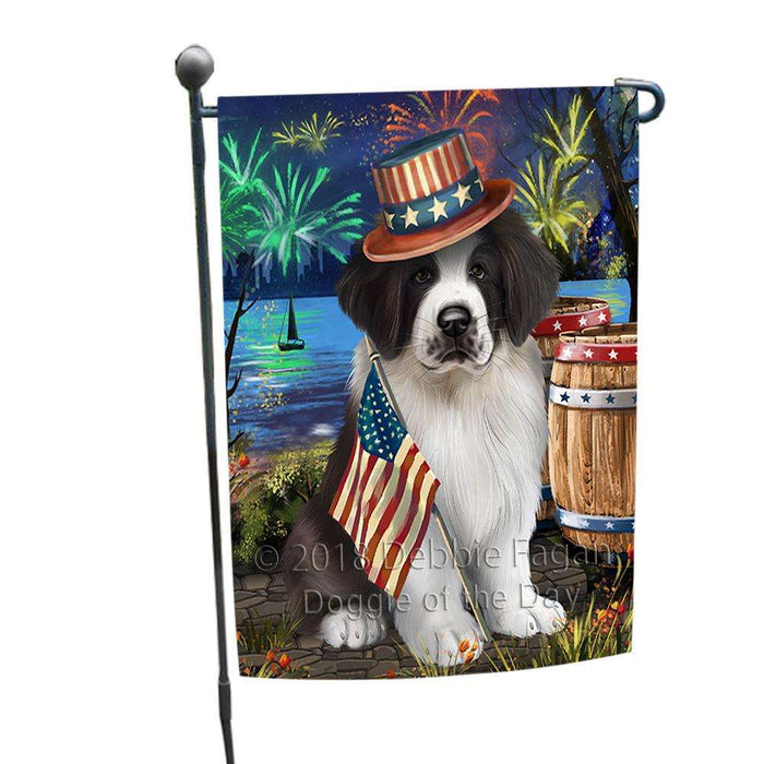 4th of July Independence Day Fireworks  Saint Bernard Dog at the Lake Garden Flag GFLG50914