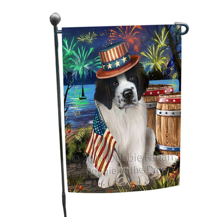 4th of July Independence Day Fireworks  Saint Bernard Dog at the Lake Garden Flag GFLG50915