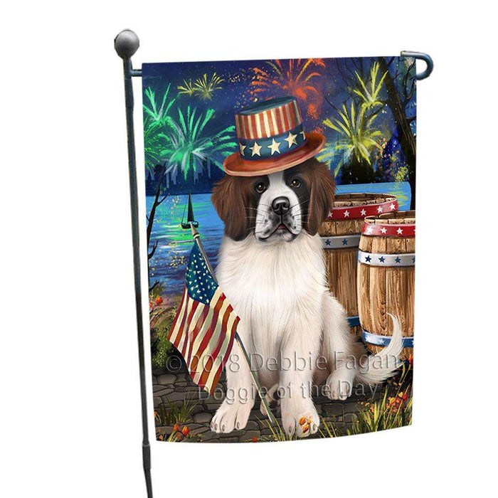 4th of July Independence Day Fireworks  Saint Bernard Dog at the Lake Garden Flag GFLG50916