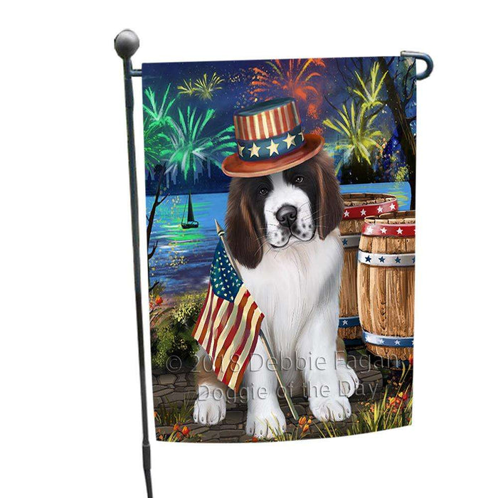 4th of July Independence Day Fireworks  Saint Bernard Dog at the Lake Garden Flag GFLG50917