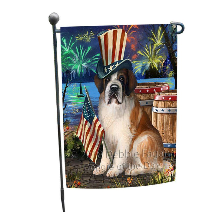4th of July Independence Day Fireworks  Saint Bernard Dog at the Lake Garden Flag GFLG50918