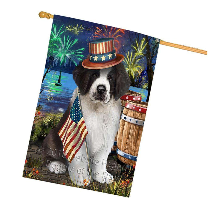 4th of July Independence Day Fireworks  Saint Bernard Dog at the Lake House Flag FLG51050