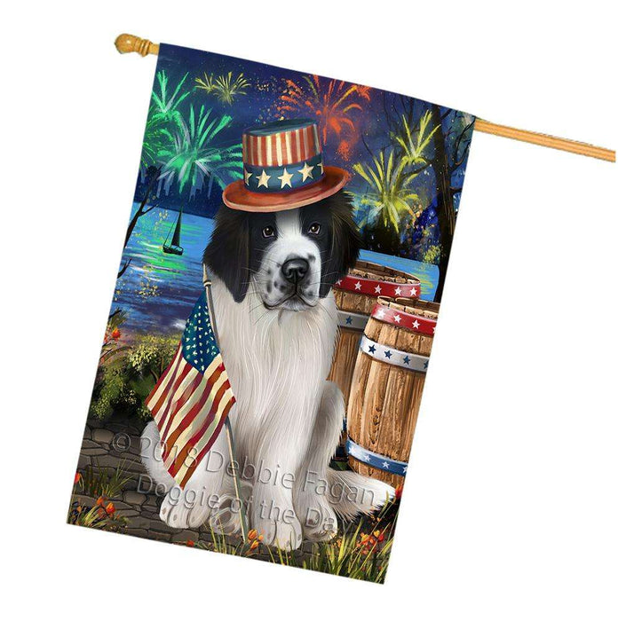 4th of July Independence Day Fireworks  Saint Bernard Dog at the Lake House Flag FLG51051