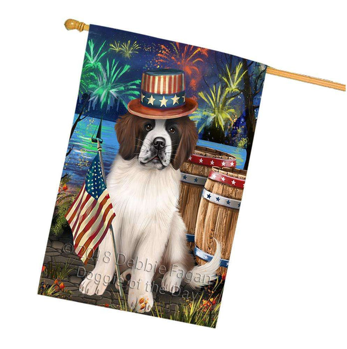 4th of July Independence Day Fireworks  Saint Bernard Dog at the Lake House Flag FLG51052