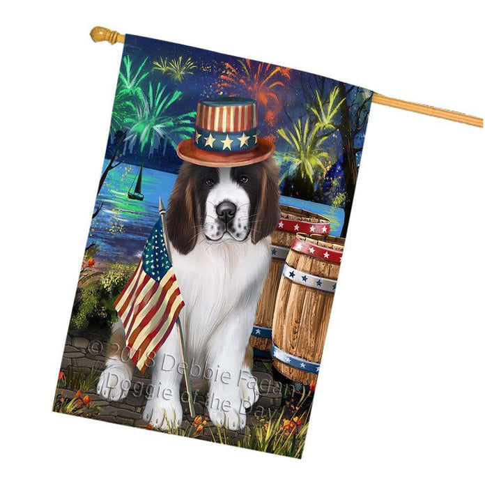 4th of July Independence Day Fireworks  Saint Bernard Dog at the Lake House Flag FLG51053