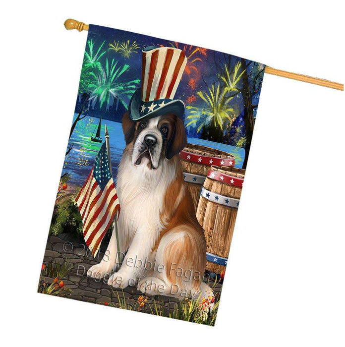 4th of July Independence Day Fireworks  Saint Bernard Dog at the Lake House Flag FLG51054