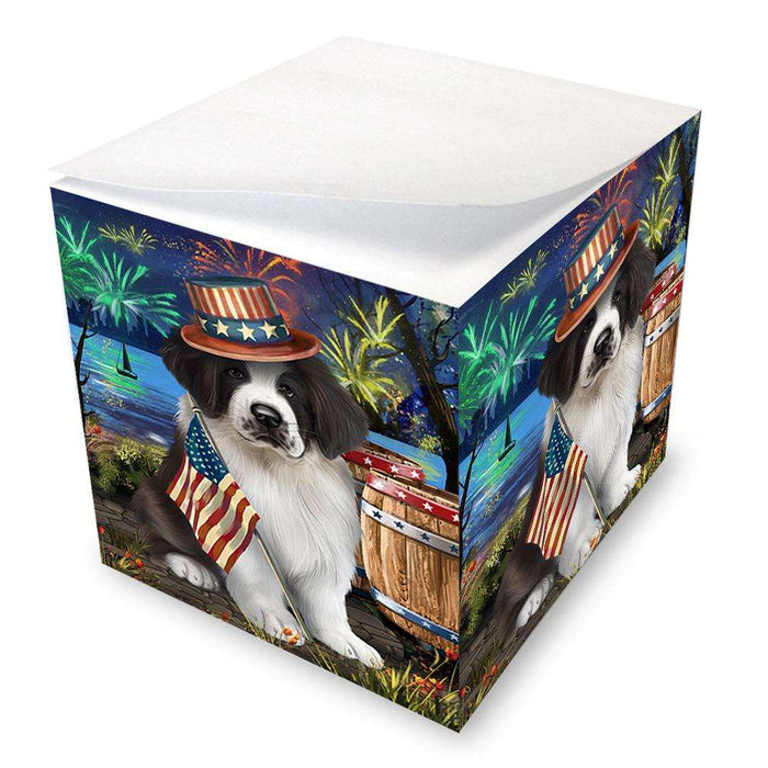 4th of July Independence Day Fireworks Saint Bernard Dog at the Lake Note Cube NOC50992