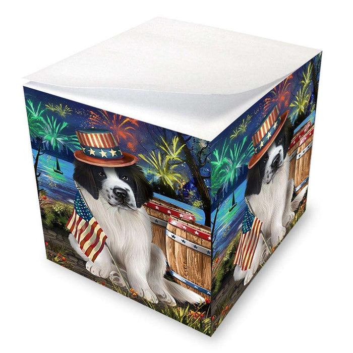 4th of July Independence Day Fireworks Saint Bernard Dog at the Lake Note Cube NOC50993