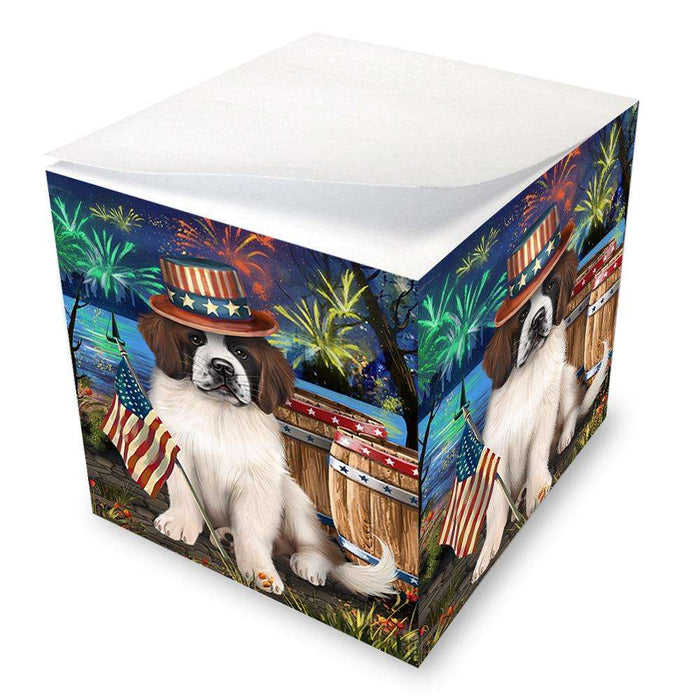 4th of July Independence Day Fireworks Saint Bernard Dog at the Lake Note Cube NOC50994