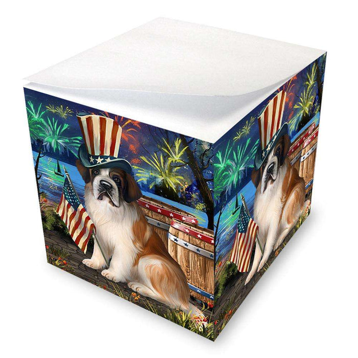 4th of July Independence Day Fireworks Saint Bernard Dog at the Lake Note Cube NOC50996
