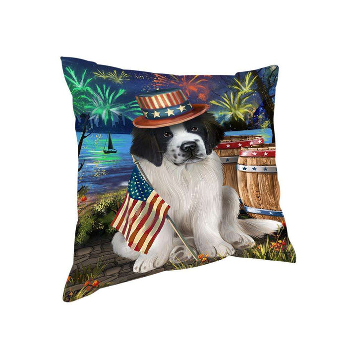 4th of July Independence Day Fireworks Saint Bernard Dog at the Lake Pillow PIL60036