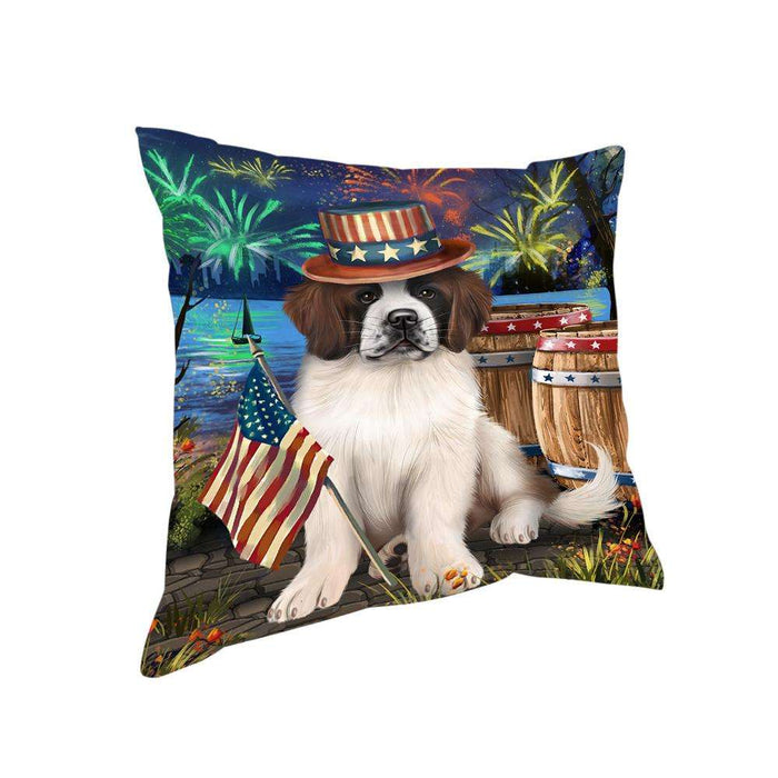4th of July Independence Day Fireworks Saint Bernard Dog at the Lake Pillow PIL60040
