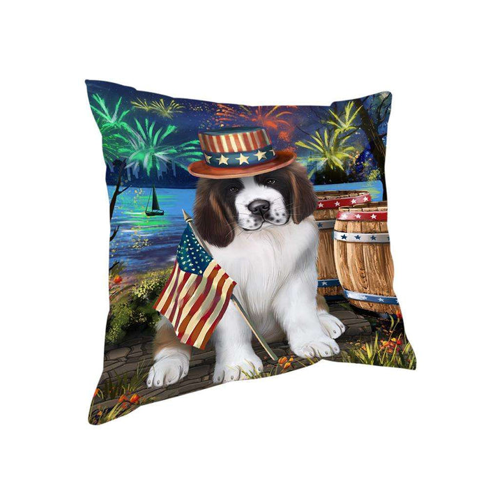 4th of July Independence Day Fireworks Saint Bernard Dog at the Lake Pillow PIL60044
