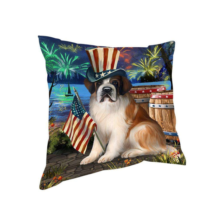 4th of July Independence Day Fireworks Saint Bernard Dog at the Lake Pillow PIL60048