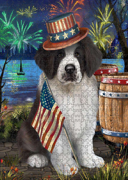 4th of July Independence Day Fireworks Saint Bernard Dog at the Lake Puzzle with Photo Tin PUZL56838
