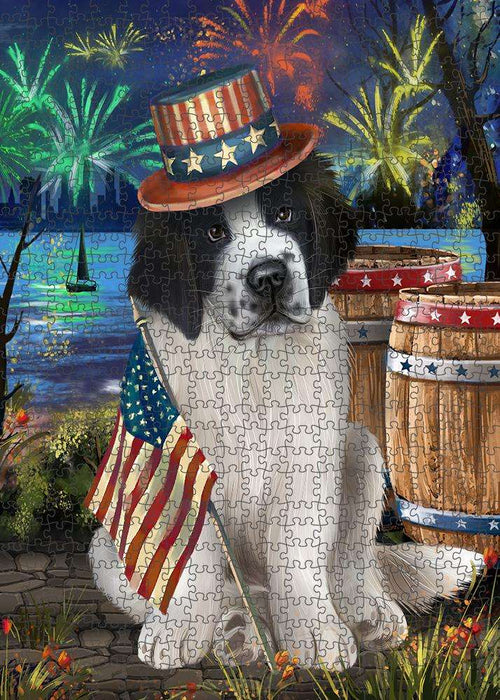 4th of July Independence Day Fireworks Saint Bernard Dog at the Lake Puzzle with Photo Tin PUZL56841